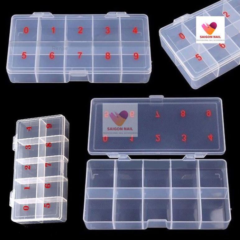 Hộp nhựa 10 ngăn dùng đựng đá trang trí móng tay đa dụng