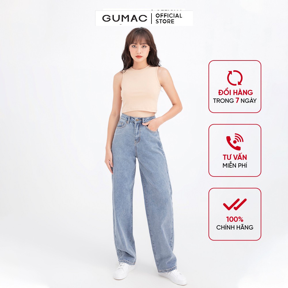 [Mã WABRGUM giảm 10% tối đa 30K đơn 99K] Quần jeans nữ ống rộng GUMAC QJB681