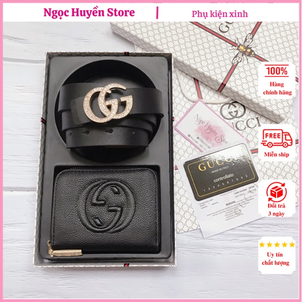 Combo Thắt Lưng Nữ -Ví Ngắn Nữ - Dây Lưng G.C Sang Chảnh, Chất Liệu Da Cao Cấp Tặng Hộp, Túi Xách Làm Quà Tặng Lịch Sự