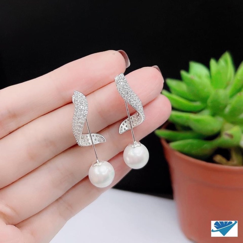 Bông tai nữ xoắn trai THJ NEW HÓT đính đá chuẩn bạc ta