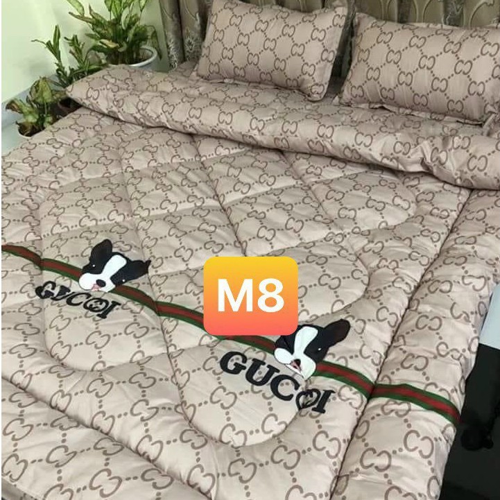 Trọn bộ 5 món ga gối chăn phao poly cotton có ruột bông dày  loại 1 ( nhắn chọn mẫu )