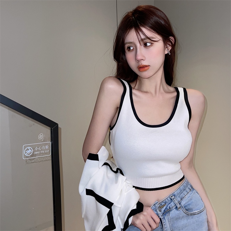 Porozi  Áo croptop/ Áo khoác cardigan dệt kim  đơn giản màu sắc tương phản Hàn Quốc 3 màu lựa chọn dành cho nữ