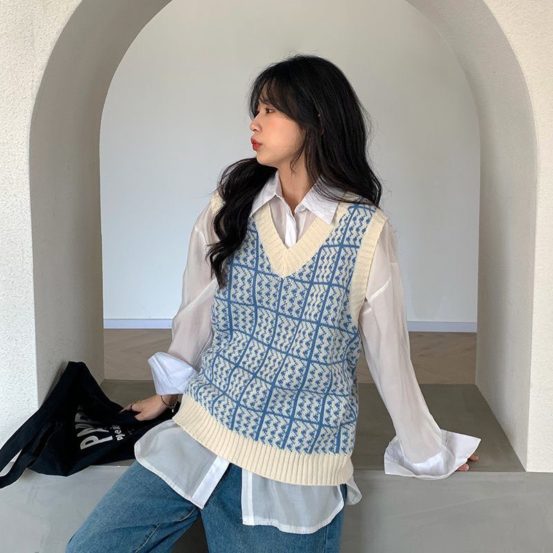 Áo Gile Len Caro Xanh Sóng, Áo Len Gile Nữ FreeSize Hàng Quảng Châu Dễ Thương