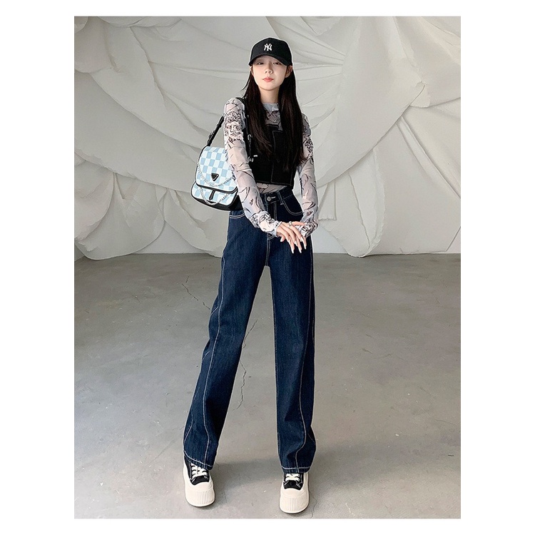 Quần jeans nữ ống rộng cạp cao rộng GUGUNO