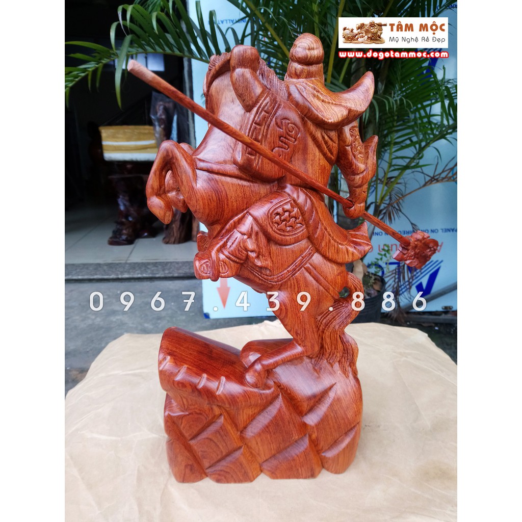 Tượng Quan Công cưỡi ngựa gỗ hương cao 39cm