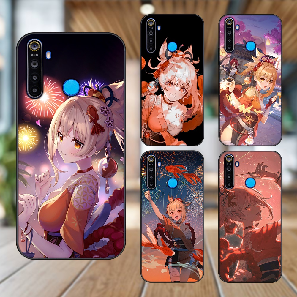 Ốp lưng Realme 5, 5 Pro viền đen in hình Yoimiya Genshin Impact