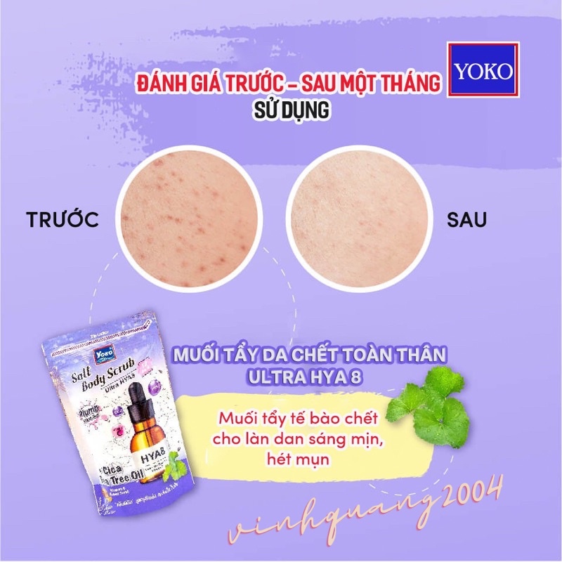 Muối tắm YOKO tẩy tế bào chết tinh chất 8 loại Hyaluronic- YOKO GOLD SALT BODY SCRUB ULTRA HYA8 350g.