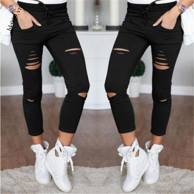 Quần Legging Nữ Dài Rách Gối Thời Trang
