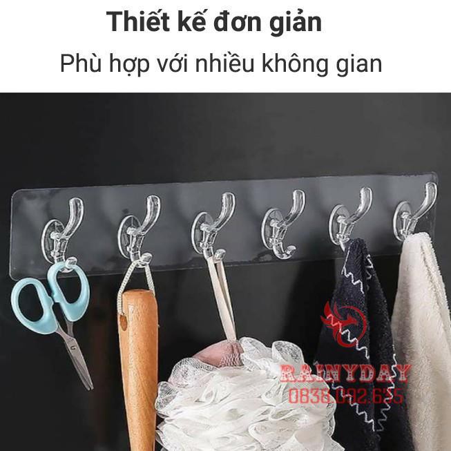 Thanh móc dán treo đồ dán gắn tường 6 móc đa năng siêu dính chắc chịu lực liền mạch trong suốt