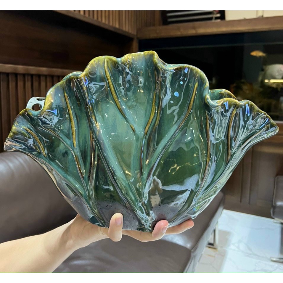 Bình Hoa Gốm Sứ Lọ Cắm Bông Hình Lá Sen Men Hỏa Biến Bát Tràng Cao Cấp