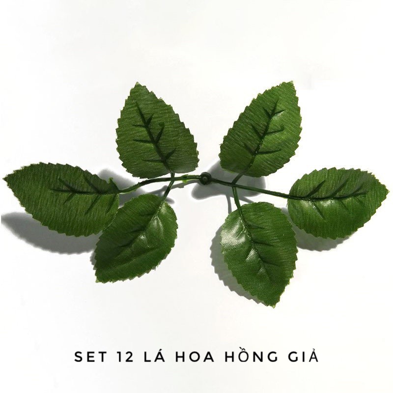 Set 12 lá hoa hồng giả trang trí