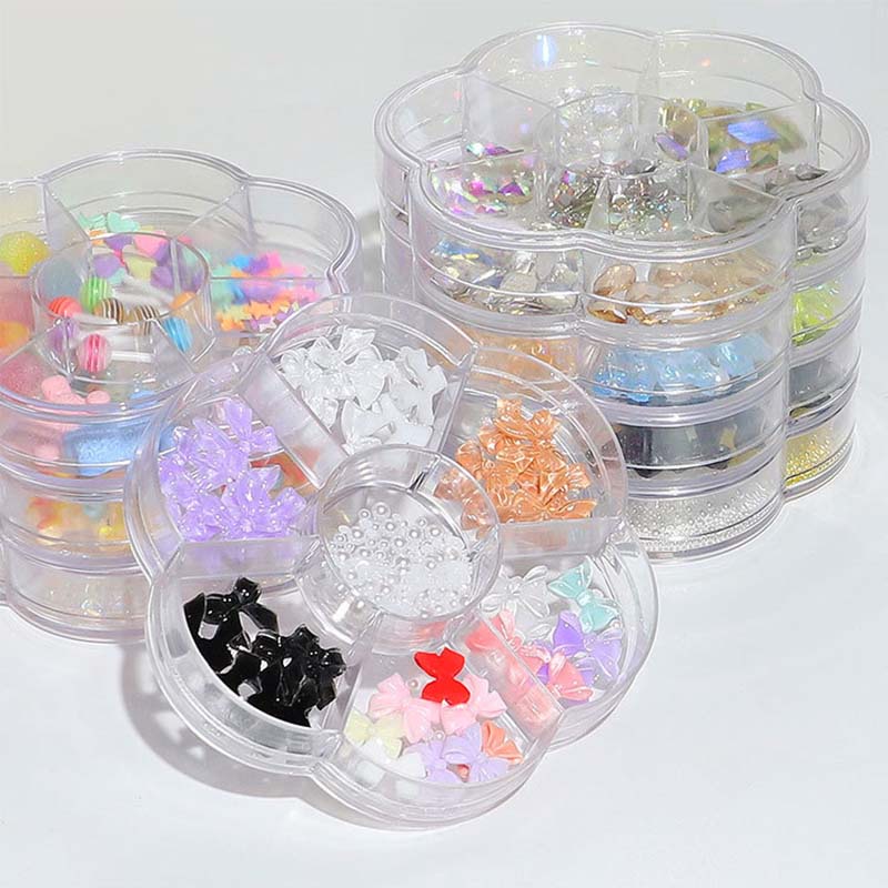 Hộp 7 ngăn phụ kiện đính móng tay, nhiều kiểu khác nhau, phụ kiện nail salon