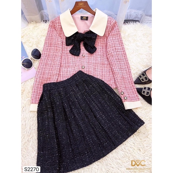 Set Áo dạ hồng kèm chân váy dạ đen - DVC2270 | BigBuy360 - bigbuy360.vn