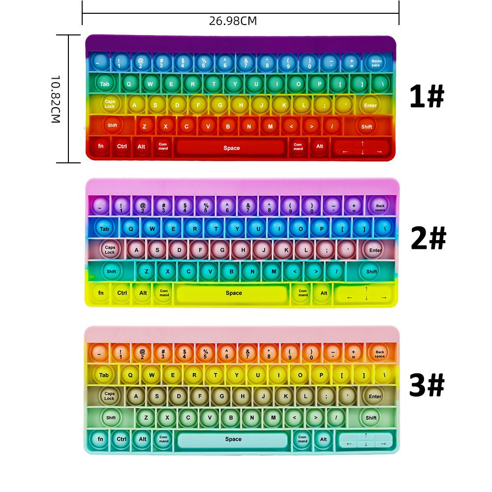 Đồ chơi Pop it nhấn bong bóng giảm căng thẳng bằng silicon mềm hình bàn phím màu cầu vồng