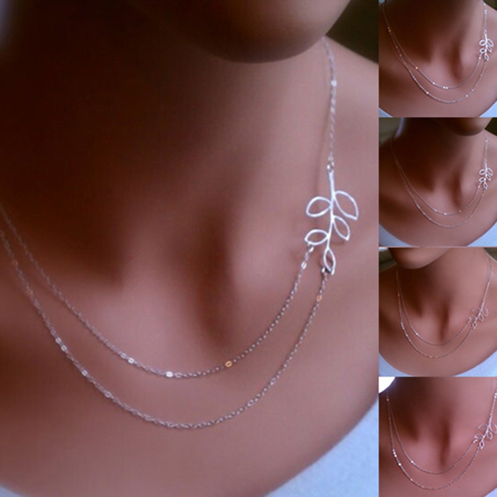 Dây chuyền mạ bạc 2 tầng hình chiếc lá đơn giản