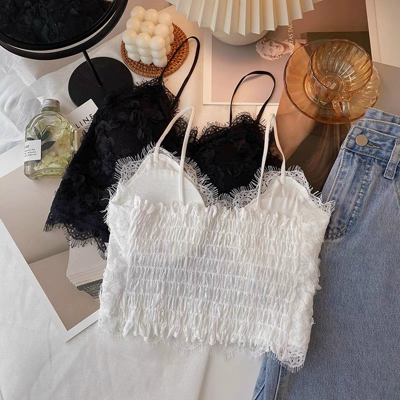 Áo bra hai dây thiết kế ren hoa phối nút dây yếm Quảng Châu sang chảnh -BRA03