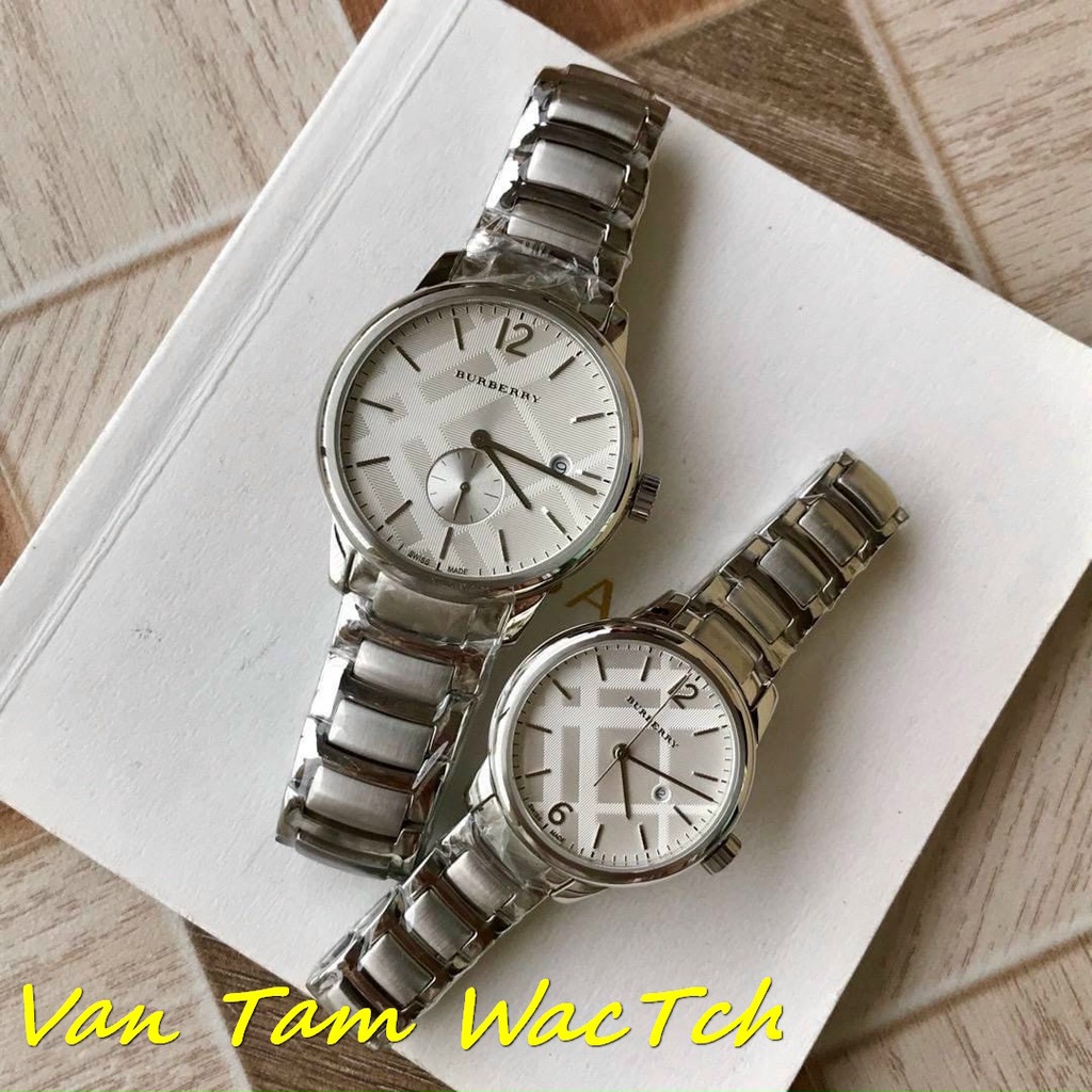 Đồng hồ đôi nam nữ burberry bu10018 40mm, bu10004 40mm máy thụy sĩ quartz, mẫu mặt tròn màu trắng, dây thép không gỉ
