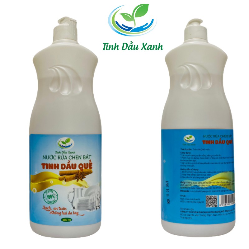 Nước rửa chén (bát) Tinh dầu xanh 800ml Chiết xuất thiên nhiên, không chất tẩy rửa an toàn tuyệt đối cho da