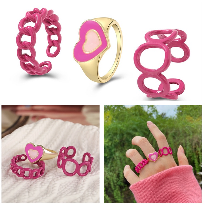 Set 3 Nhẫn Đeo Tay Kim Loại Thời Trang Cho Nữ