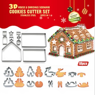 Khuôn làm bánh quy hình ngôi nhà bánh gừng 3D bằng thép không gỉ