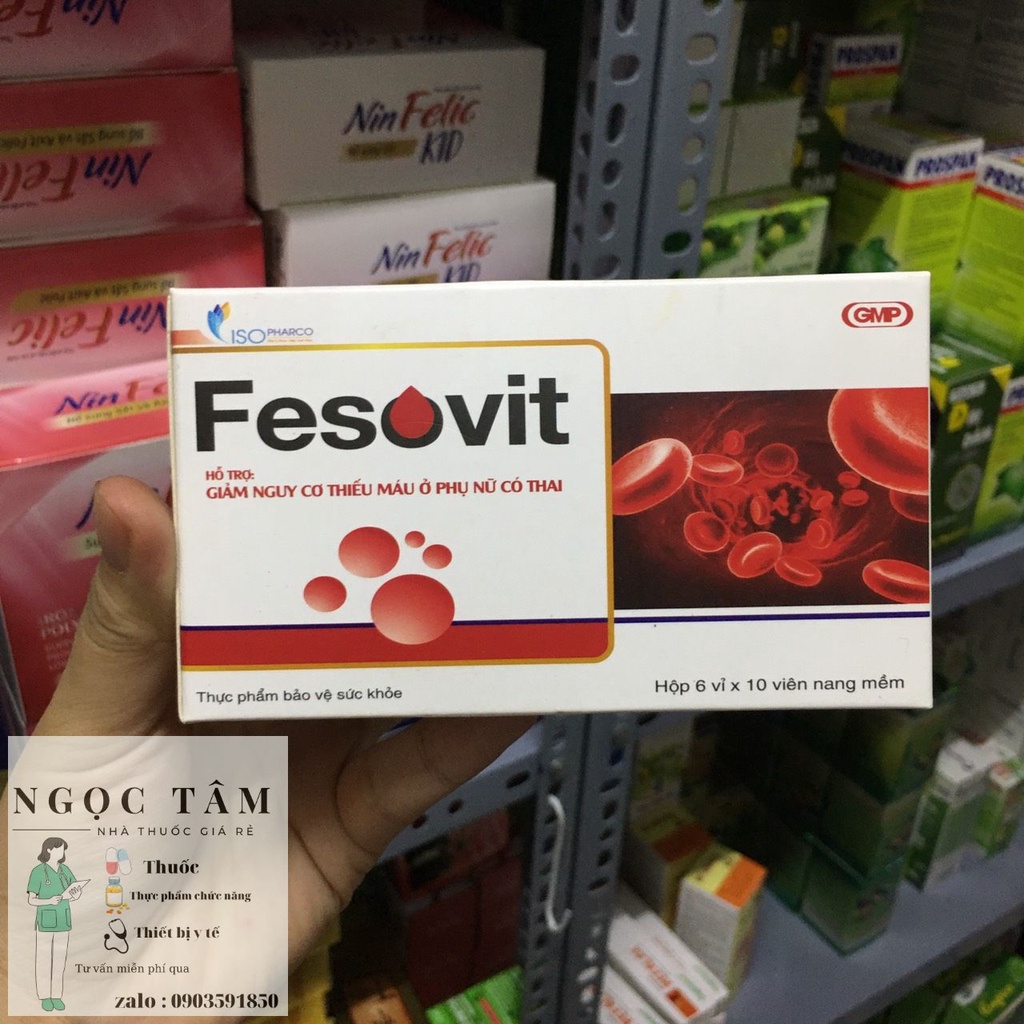 Fesovit - Hỗ Trợ Bổ Sung Sắt, Ngăn Ngừa Thiếu Máu Cho Bà Bầu Và Người Thiếu Máu Hộp 60 viên
