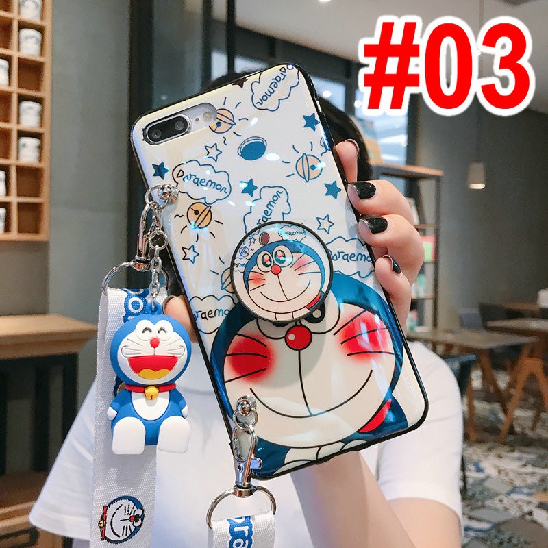 Ốp điện thoại có giá đỡ hình Doraemon cho Samsung J2 J7 Prime Pro Note 8 9 S8+ S9+ S10+ A20 A50 A70 A10