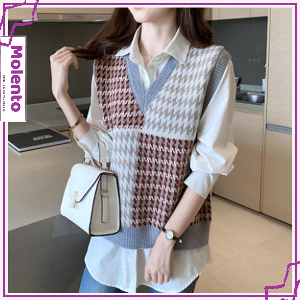 Áo Gile Len Nữ Ulzzang Hàn Quốc MOLENTO Áo Len Cổ V Dày Dặn, Mềm Mịn Cực Ấm Thời Trang Vintage - M68 | BigBuy360 - bigbuy360.vn