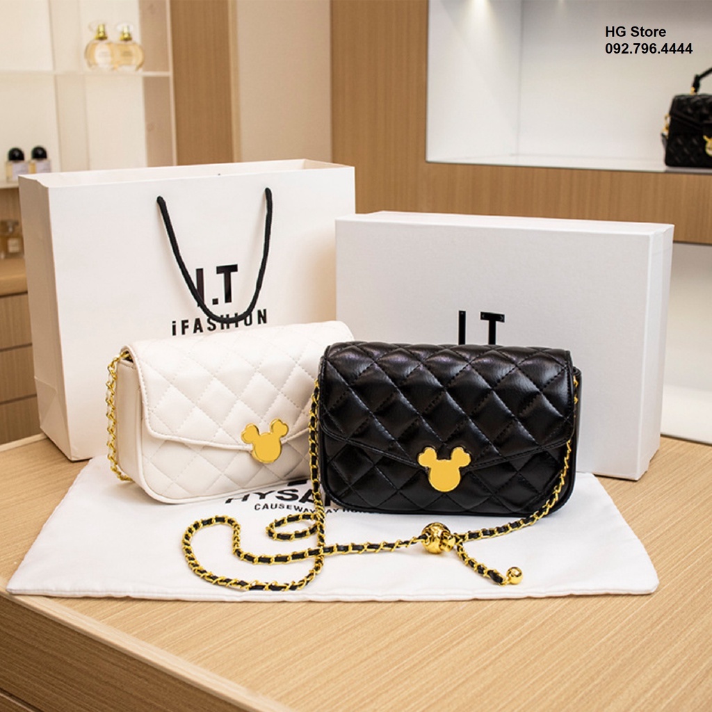 Túi Xách Mini Nữ Khóa Mickey Da Cừu Cao Cấp(Da Thật  100%) FullBox IT022 Size 20cm Làm Quà Tặng, Sinh Nhật, Quà Biếu