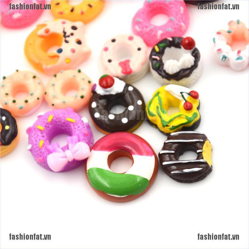 [Iron] 10Pcs Lovely DIY Phone Case Decor Crafts Miniature Resin Doughnut Dollhouse Food Supply [VN]