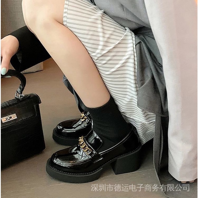 Giày Da Cao Gót Đế Dày Phong Cách Anh Quốc Thời Trang Xuân Thu 2021 Cho Nữ