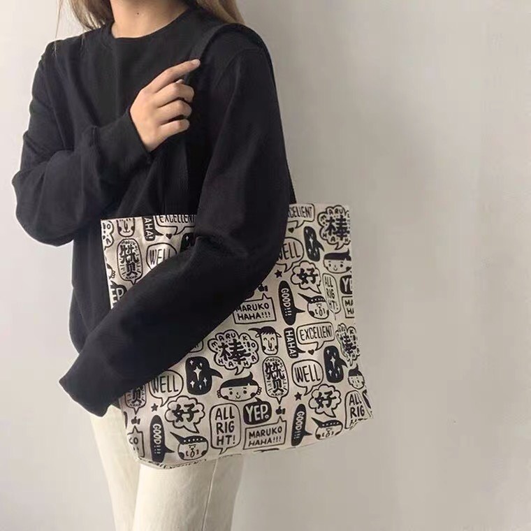 Túi tote vải canvas cao cấp Maruco khổ vuông cute hàng cực hot