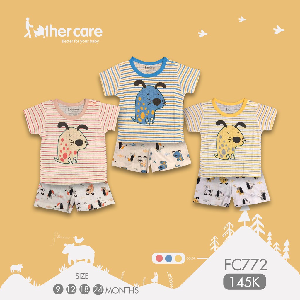 Bộ Quần Áo FatherCare Trẻ em Cộc Tay Cài Va FatherCare - Họa Tiết Cún - Kẻ HT FC772