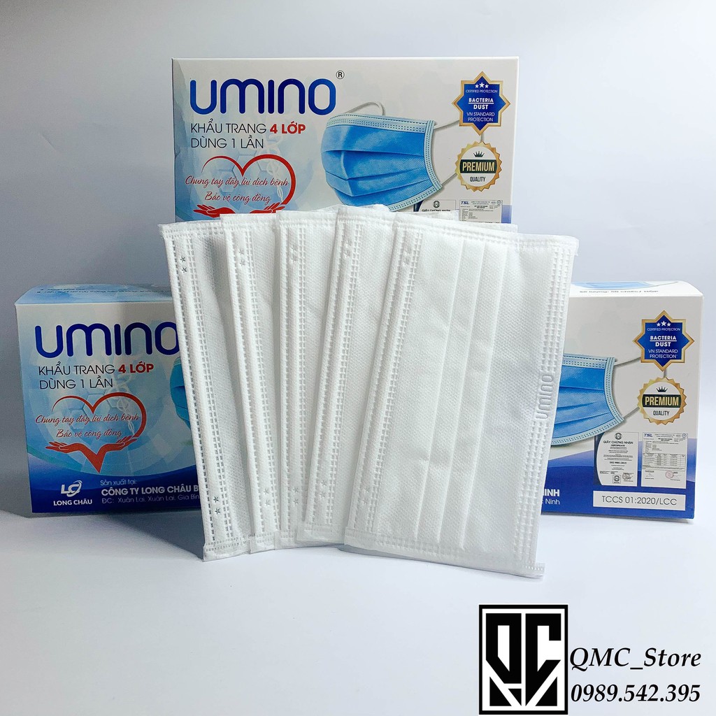 &lt; GIÁ SỈ &gt; Khẩu trang y tế 4 lớp Umino kháng khuẩn màu trắng, hộp 50c #QMC