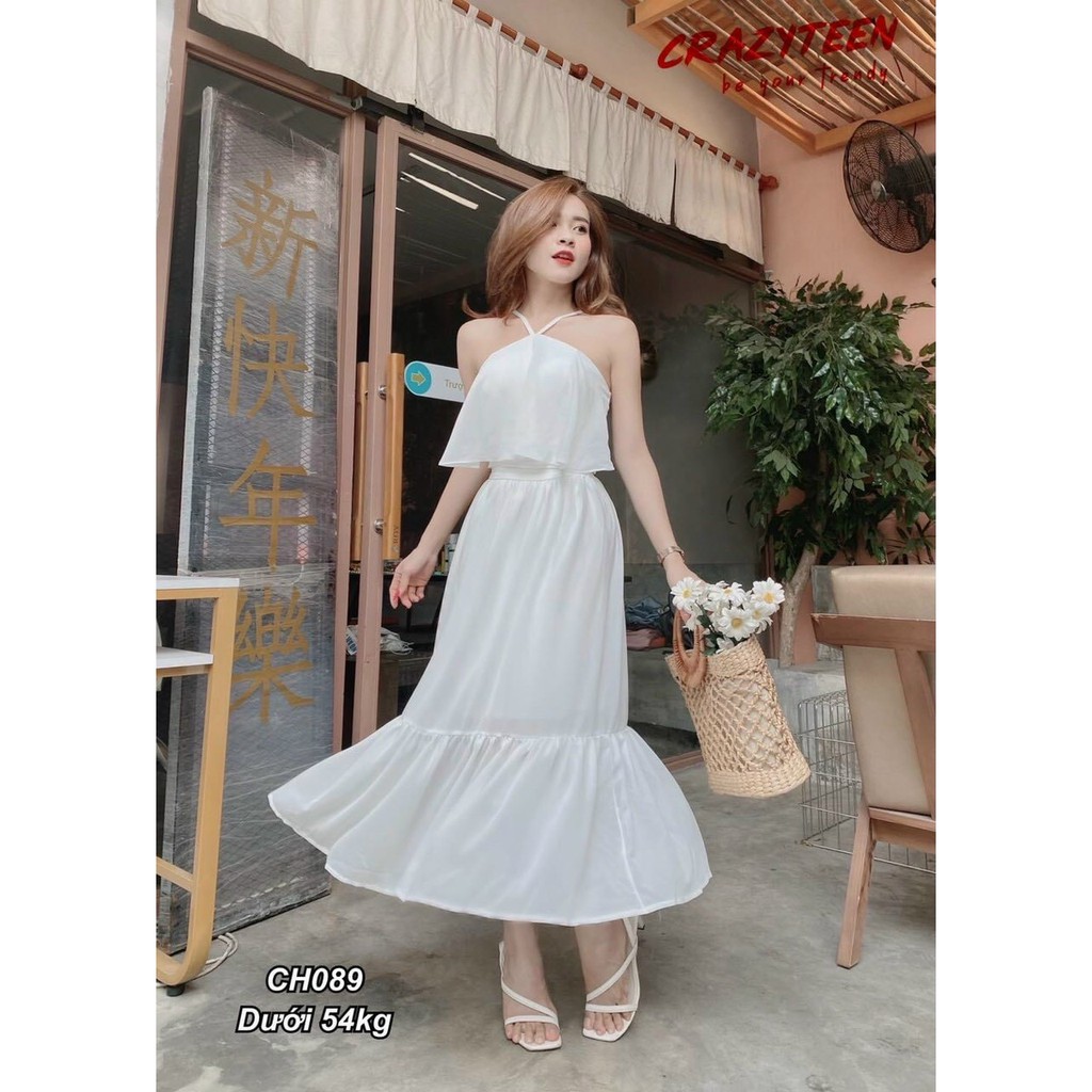 Đầm Maxi Voan Dài Vintage hở lưng 2 lớp cao cấp