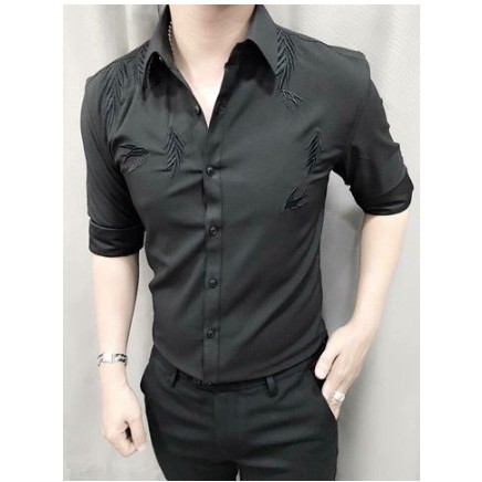 Sơ mi nam thêu họa tiết loại đẹp dáng ôm body hàn quốc,không nhăn P25 (50KG - 75KG) CỰC ĐẸP