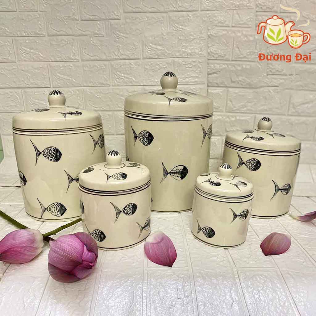 Hũ Đựng Muối, Dưa Cà Họa Tiết Vẽ Tay Gốm Sứ Bát Tràng Đương Đại