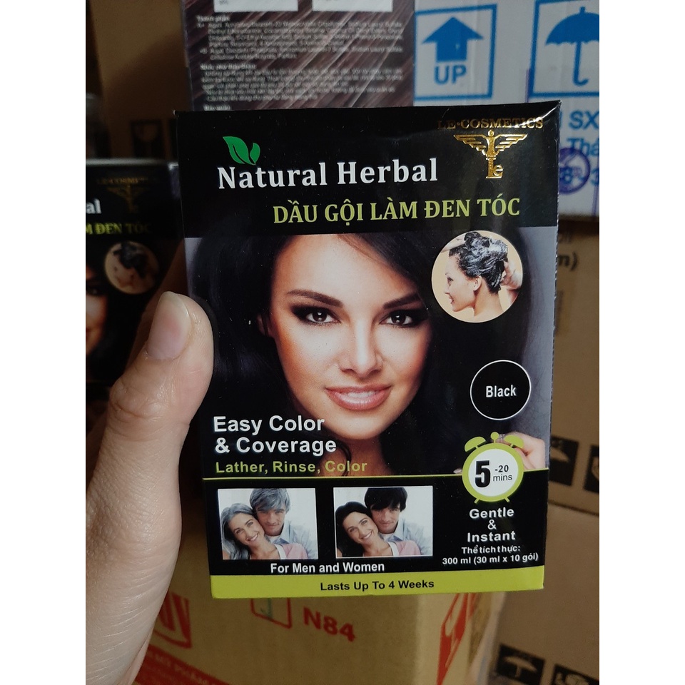 Hộp 10 gói Dầu Gội Làm Đen Và Nâu Tóc NATURAL HERBAL