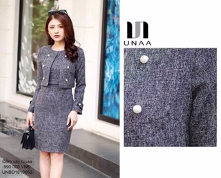 Set đầm ôm áo khoác lửng 4 cúc UNAA
