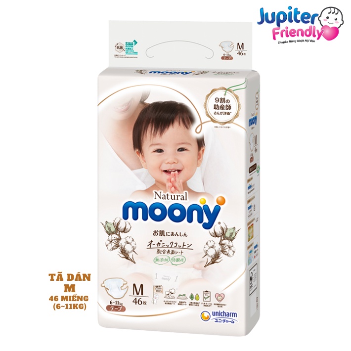 Bỉm - Tã Moony Natural nội địa Nhật size (dán NB63, S58, M46, L38- Quần M46, L36, XL32)