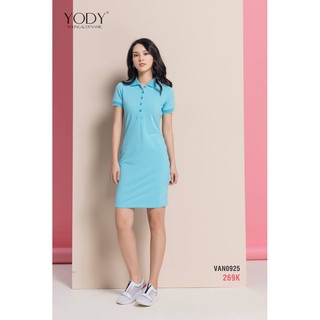 Đầm nữ dài cổ bẻ dáng ôm YODY VAN0925 (Đen, Tàn, Tím Than,Xanh)