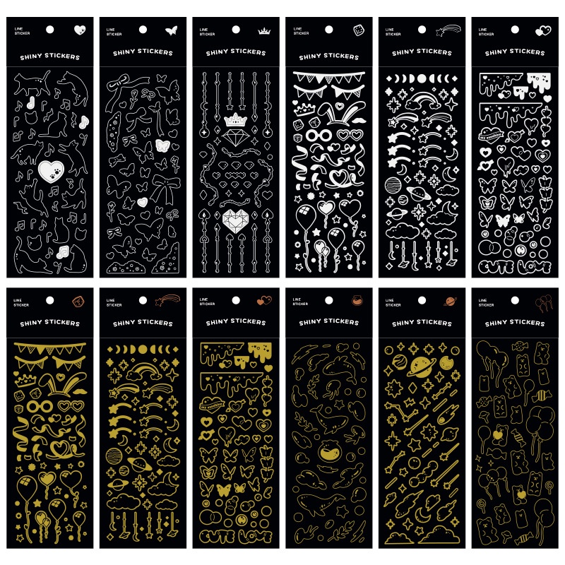 Hình dán PVC màu vàng/bạc chống thấm nước dùng để trang trí sổ tay DIY đẹp mắt