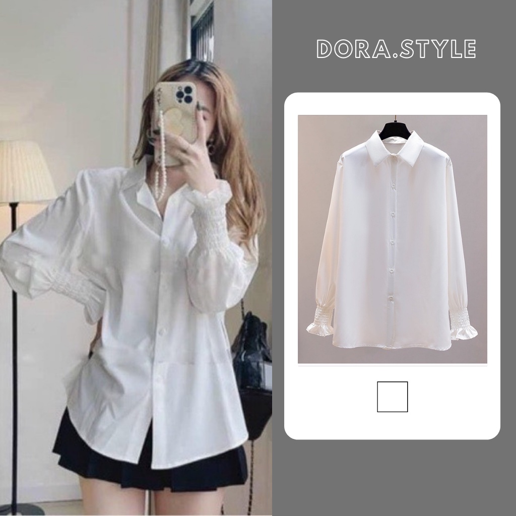 [Mã FAMARAL1 giảm 10K đơn 50K] Áo Sơ Mi Dài Tay Tay Nhúm Dora Style