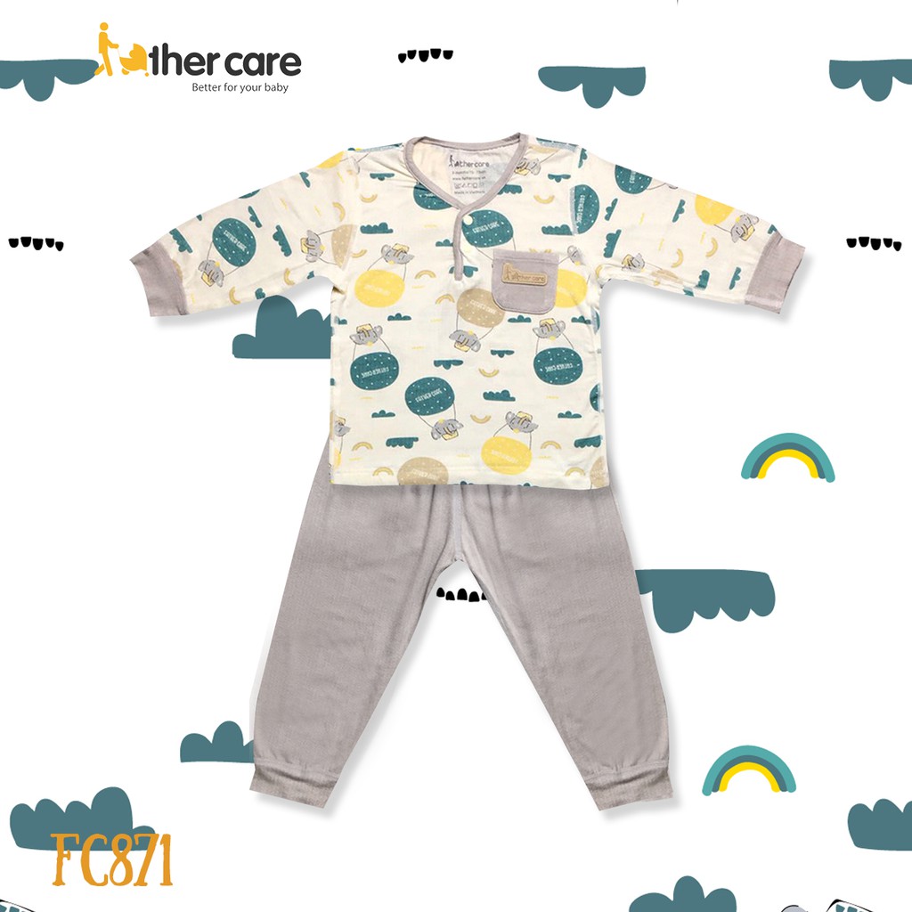 Bộ Quần áo FatherCare trẻ em Nẹp trụ Dài tay - Voi (Họa tiết - Trơn) FC871