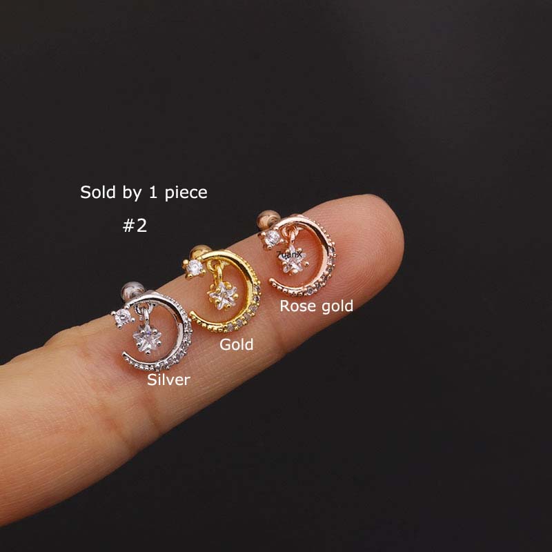 Khuyên Tai Hình Hoa / Trái Tim Bằng Thép Không Gỉ Dài 6mm