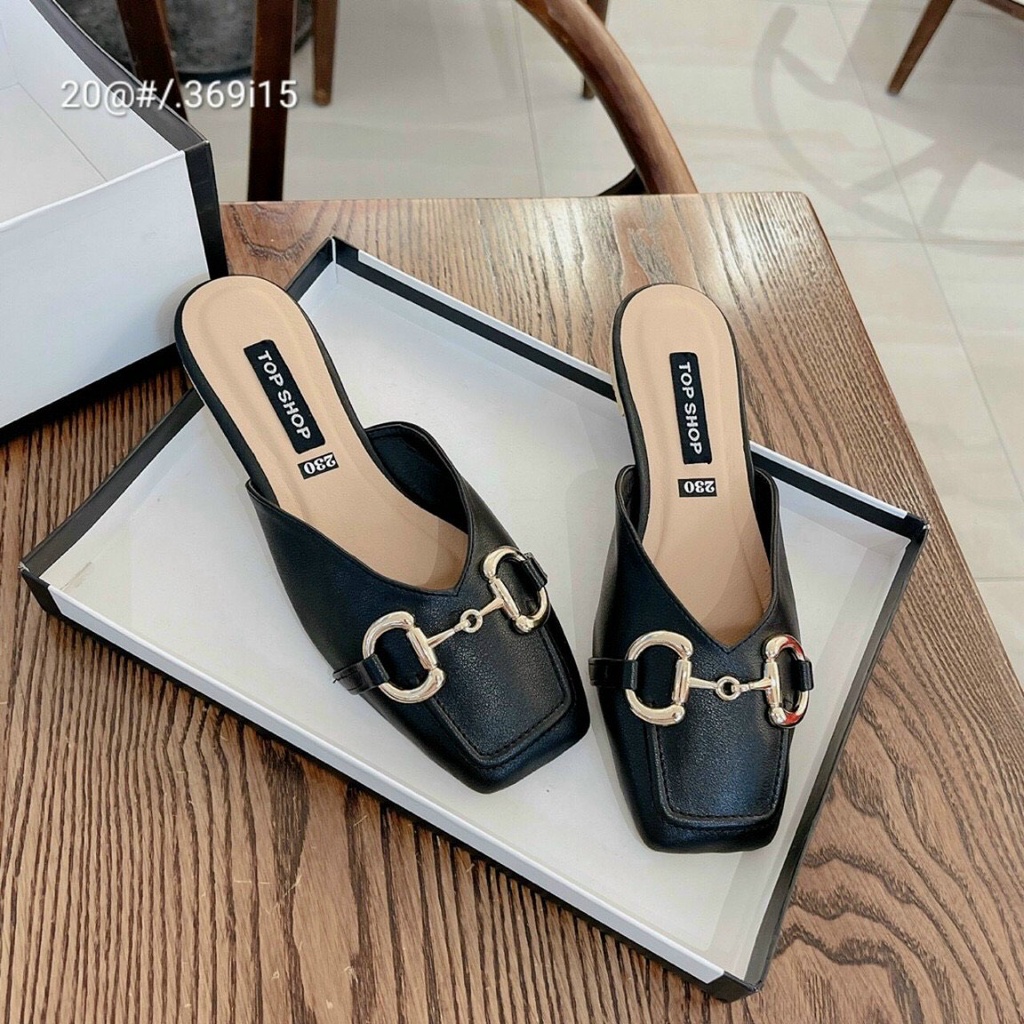 Giày Dép Sục Nữ Mũi Vuông Phối Khóa Cao 2 Cm, Minhtushoes