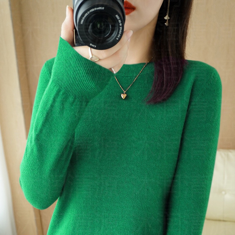 Áo Sweater Mỏng Tay Dài Cổ Tròn Màu Trơn Phong Cách Thời Trang Thu Đông Mới Cho Nữ