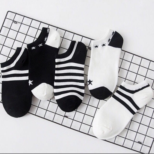 TN18 combo 5 đôi Tất vớ nữ HQ phối màu trắng đen
