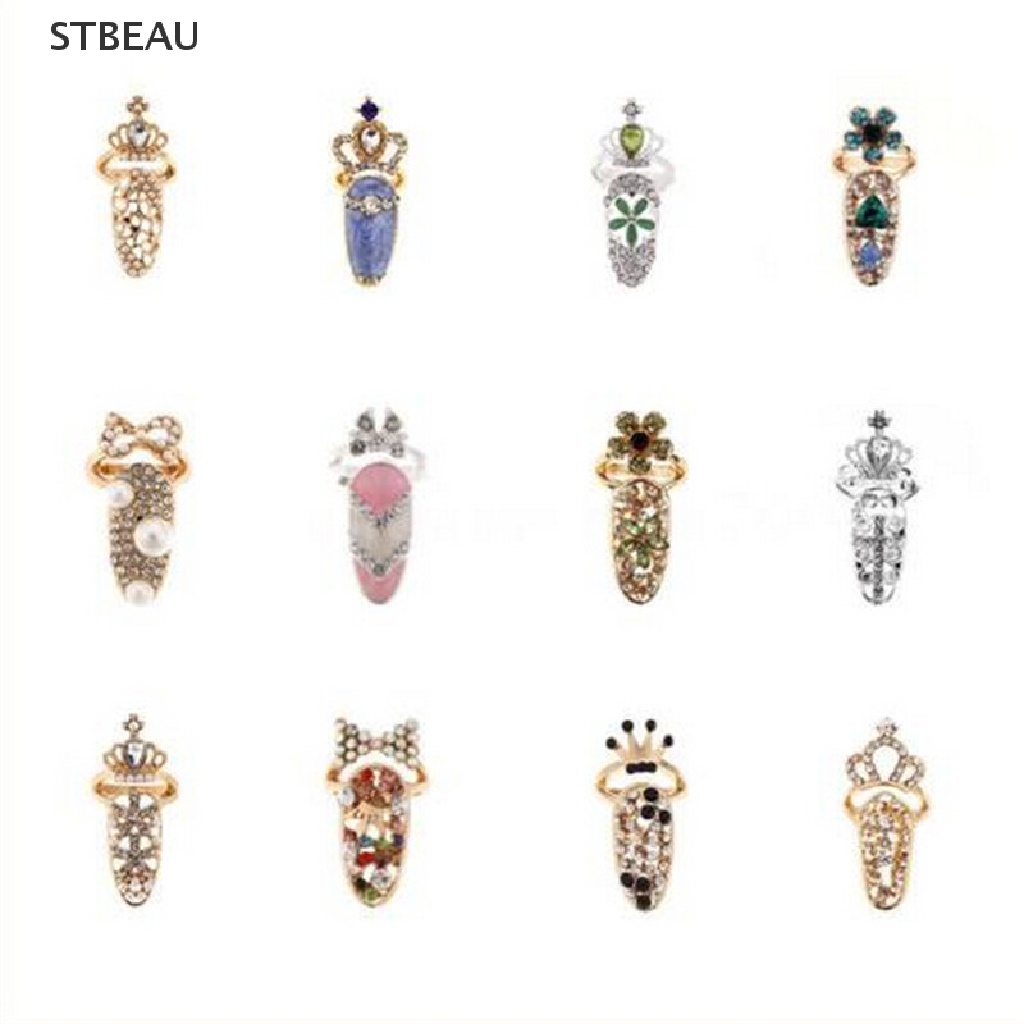 Nhẫn Hình Nơ / Bông Hoa Đính Đá Trang Trí Móng Tay Thanh Lịch Dành Cho Nữ