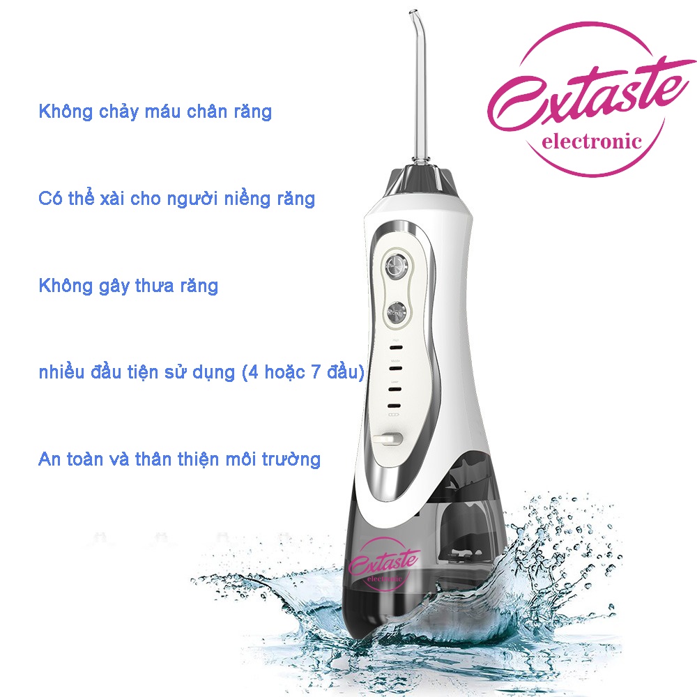 Máy tăm nước cầm tay healthy care extaste electronics water flosser giúp sạch mảng bám, trắng răng, hơi thở thơm tho