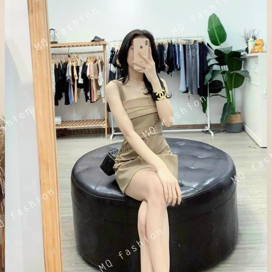 Váy 2 dây bản to xếp li ngực MQ BOUTIQUE đầm chữ A thiết kế kiểu dáng sang chảnh